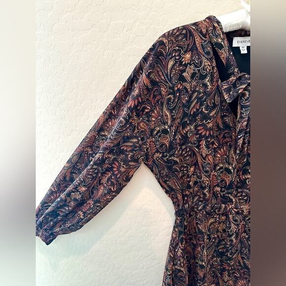EVEREVE | Eliza Black Paisley Long Sleeve Midi Dress | Size XS - Picture 3 of 8